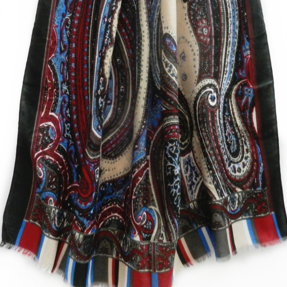 NEW - Scarf Shawl Paisley Blue, Cranberry Tan & Black - Picture 8 of 8